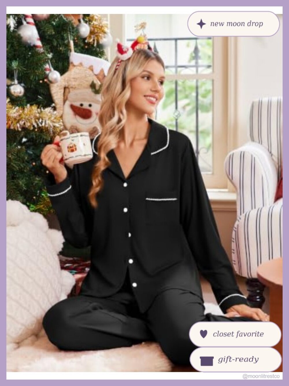 Ekouaer Women's Button Up Pajama Set Long Sleeve Pjs with Pockets - Picture 5 of 6